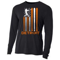 Detroit Baseball Soul American Us Flag Cooling Performance Long Sleeve Crew