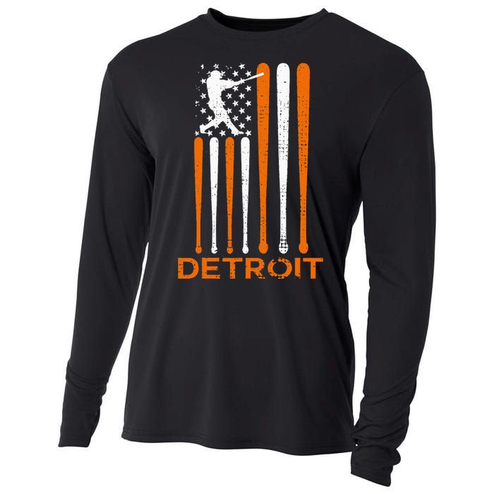 Detroit Baseball Soul American Us Flag Cooling Performance Long Sleeve Crew