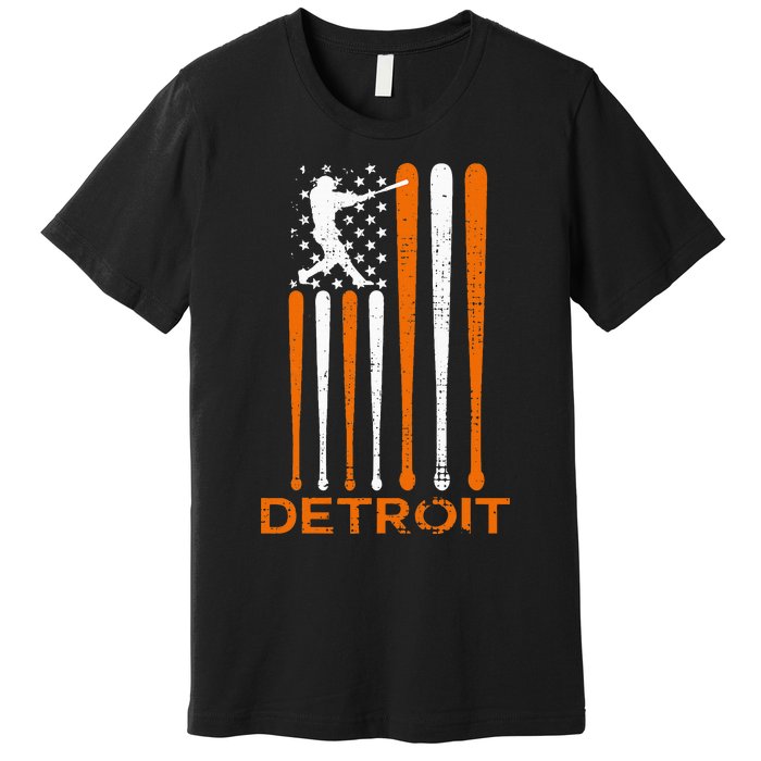 Detroit Baseball Soul American Us Flag Premium T-Shirt