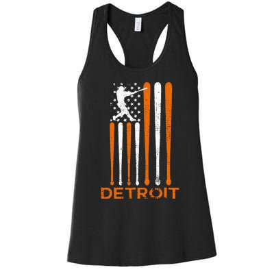 Detroit Baseball Soul American Us Flag Women's Racerback Tank