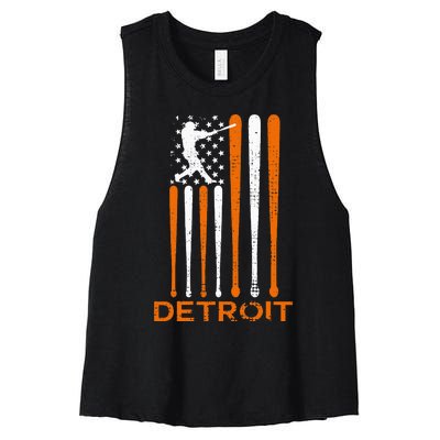 Detroit Baseball Soul American Us Flag Women's Racerback Cropped Tank