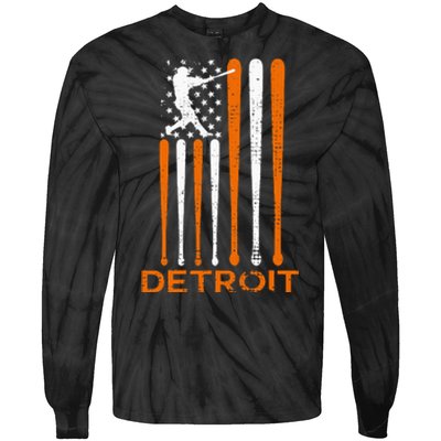 Detroit Baseball Soul American Us Flag Tie-Dye Long Sleeve Shirt