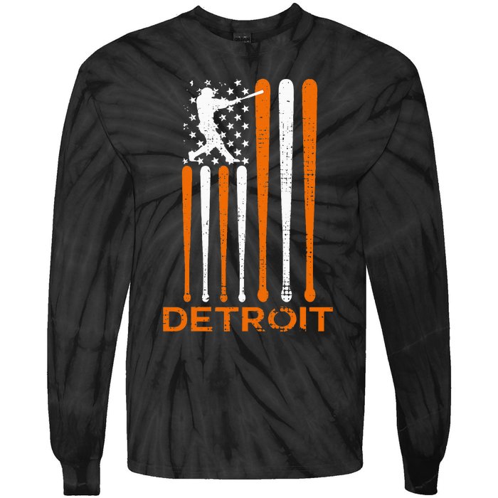 Detroit Baseball Soul American Us Flag Tie-Dye Long Sleeve Shirt