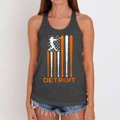 Detroit Baseball Soul American Us Flag Women's Knotted Racerback Tank