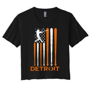 Detroit Baseball Soul American Us Flag Women's Crop Top Tee