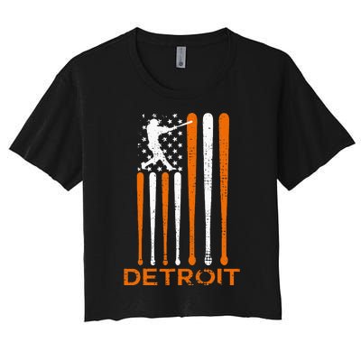 Detroit Baseball Soul American Us Flag Women's Crop Top Tee