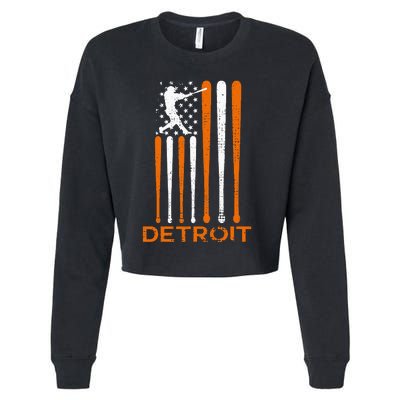 Detroit Baseball Soul American Us Flag Cropped Pullover Crew