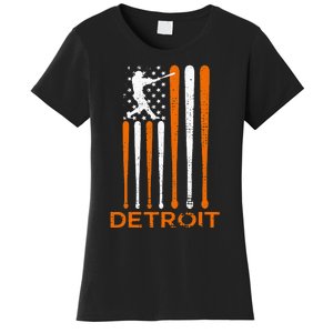 Detroit Baseball Soul American Us Flag Women's T-Shirt