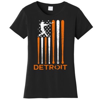 Detroit Baseball Soul American Us Flag Women's T-Shirt