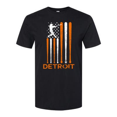 Detroit Baseball Soul American Us Flag Softstyle CVC T-Shirt