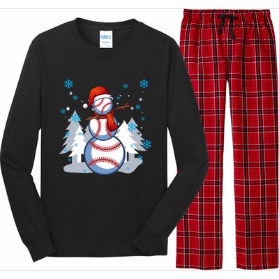 Dabbing Baseball Snow Christmas Funny Dab Ball Gift Long Sleeve Pajama Set