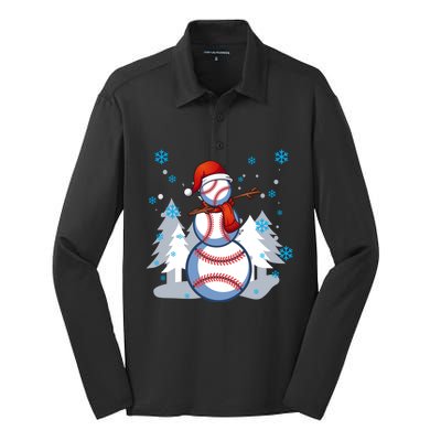 Dabbing Baseball Snow Christmas Funny Dab Ball Gift Silk Touch Performance Long Sleeve Polo