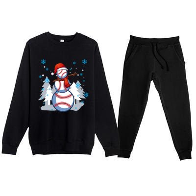 Dabbing Baseball Snow Christmas Funny Dab Ball Gift Premium Crewneck Sweatsuit Set