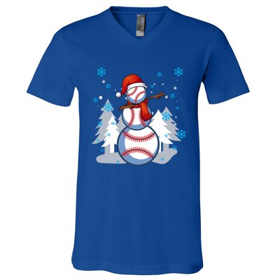 Dabbing Baseball Snow Christmas Funny Dab Ball Gift V-Neck T-Shirt