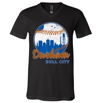 Durham Baseball Skyline Classic Bull City North Carolina V-Neck T-Shirt