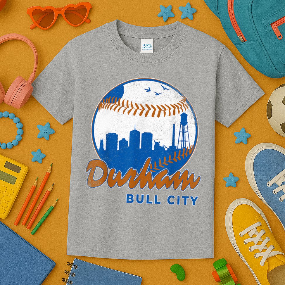Durham Baseball Skyline Classic Bull City North Carolina Kids T-Shirt