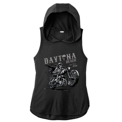 Daytona Beach Skeleton Rider Motorcycle Bike Week Ladies PosiCharge Tri-Blend Wicking Draft Hoodie Tank