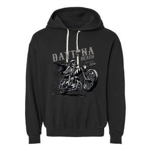 Daytona Beach Skeleton Rider Motorcycle Bike Week Garment-Dyed Fleece Hoodie