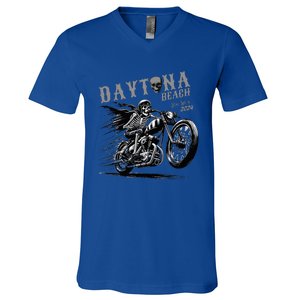 Daytona Beach Skeleton Rider Motorcycle Bike Week V-Neck T-Shirt