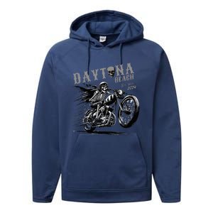 Daytona Beach Skeleton Rider Motorcycle Bike Week Performance Fleece Hoodie