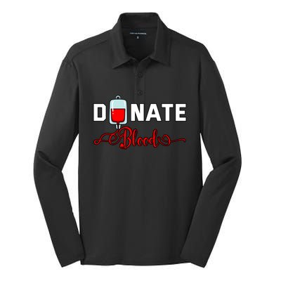 Donate Blood Saved Life National Blood Donor Awareness Month Gift Silk Touch Performance Long Sleeve Polo