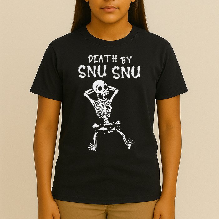 Death By Snu Snu Skeleton Funny Broken Bone T-Shirt
