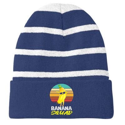 Dancing Banana Squad Funny Retro Vintage Striped Beanie with Solid Band