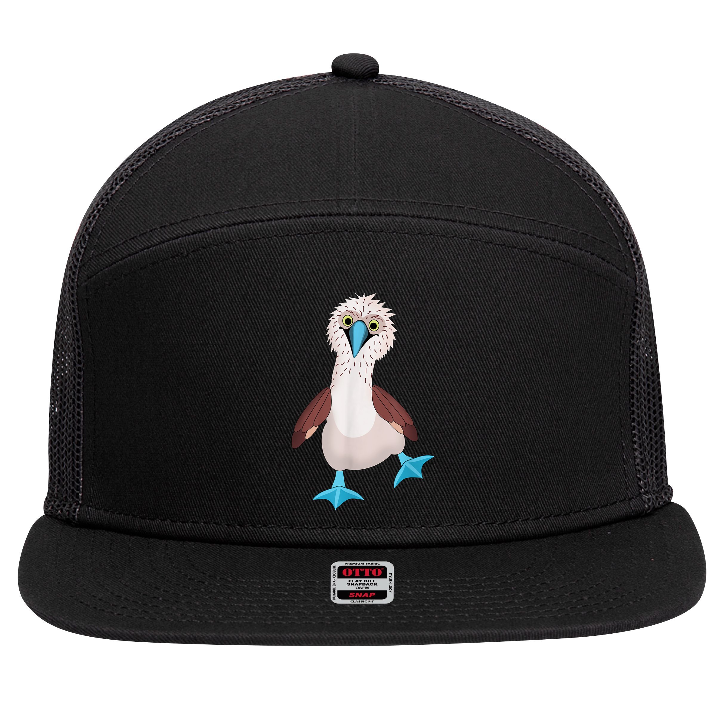 Dancing Booby Sea Bird Footed Blue Feet Drawing 7 Panel Mesh Trucker Snapback Hat