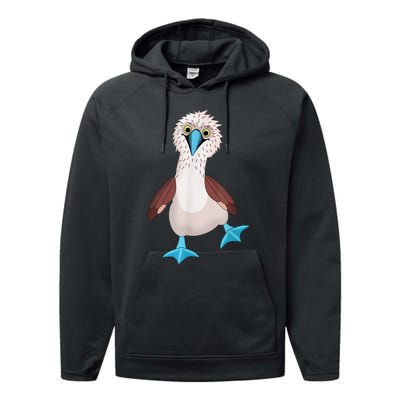 Dancing Booby Sea Bird Footed Blue Feet Drawing Performance Fleece Hoodie