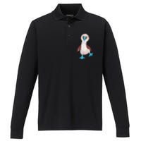 Dancing Booby Sea Bird Footed Blue Feet Drawing Performance Long Sleeve Polo