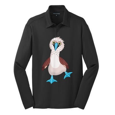 Dancing Booby Sea Bird Footed Blue Feet Drawing Silk Touch Performance Long Sleeve Polo