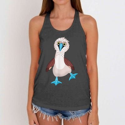 Dancing Booby Sea Bird Footed Blue Feet Drawing Women's Knotted Racerback Tank