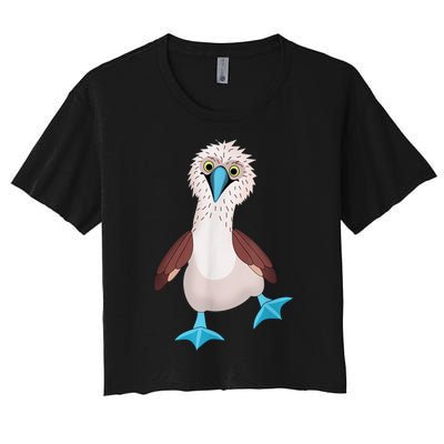 Dancing Booby Sea Bird Footed Blue Feet Drawing Women's Crop Top Tee