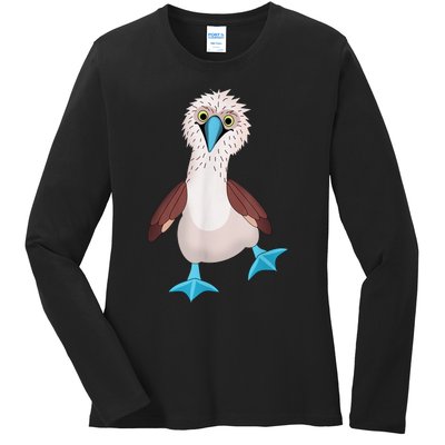 Dancing Booby Sea Bird Footed Blue Feet Drawing Ladies Long Sleeve Shirt