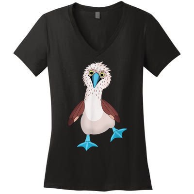 Dancing Booby Sea Bird Footed Blue Feet Drawing Women's V-Neck T-Shirt