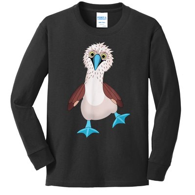 Dancing Booby Sea Bird Footed Blue Feet Drawing Kids Long Sleeve Shirt