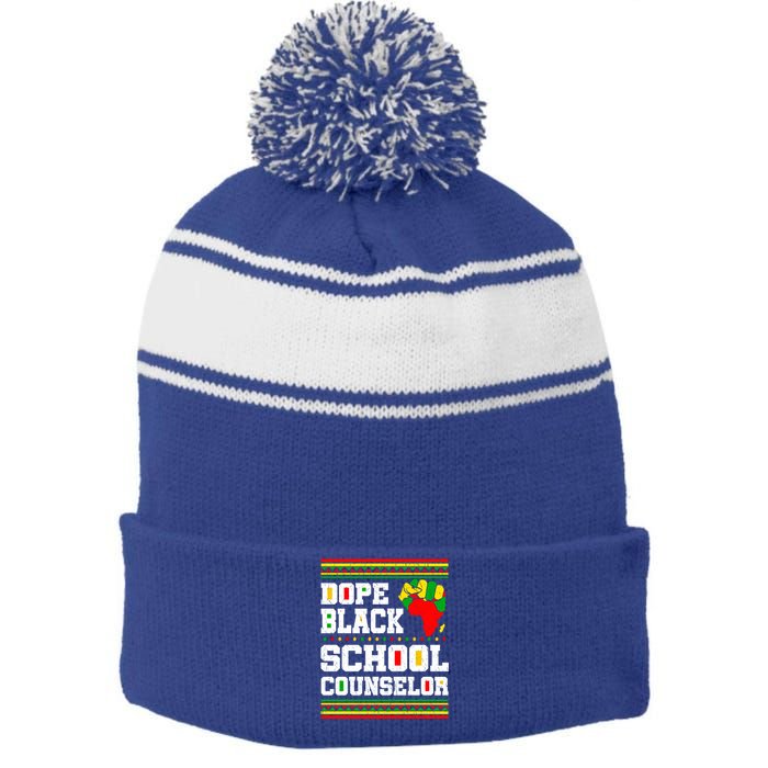 Dope Black School Counselor Black History Month Juneteenth Cute Gift Stripe Pom Pom Beanie