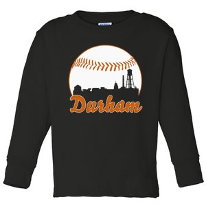 Durham Baseball Skyline North Carolina Toddler Long Sleeve Shirt