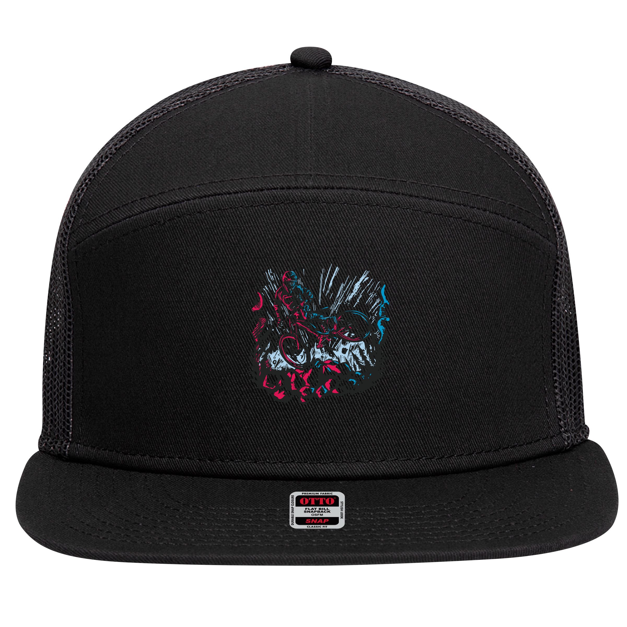 Downhill Biker Stunt 7 Panel Mesh Trucker Snapback Hat