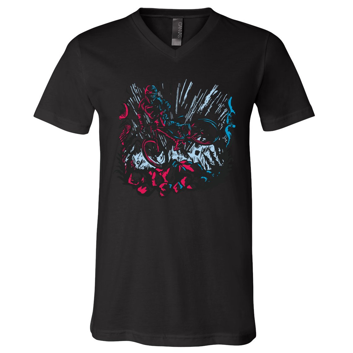 Downhill Biker Stunt V-Neck T-Shirt