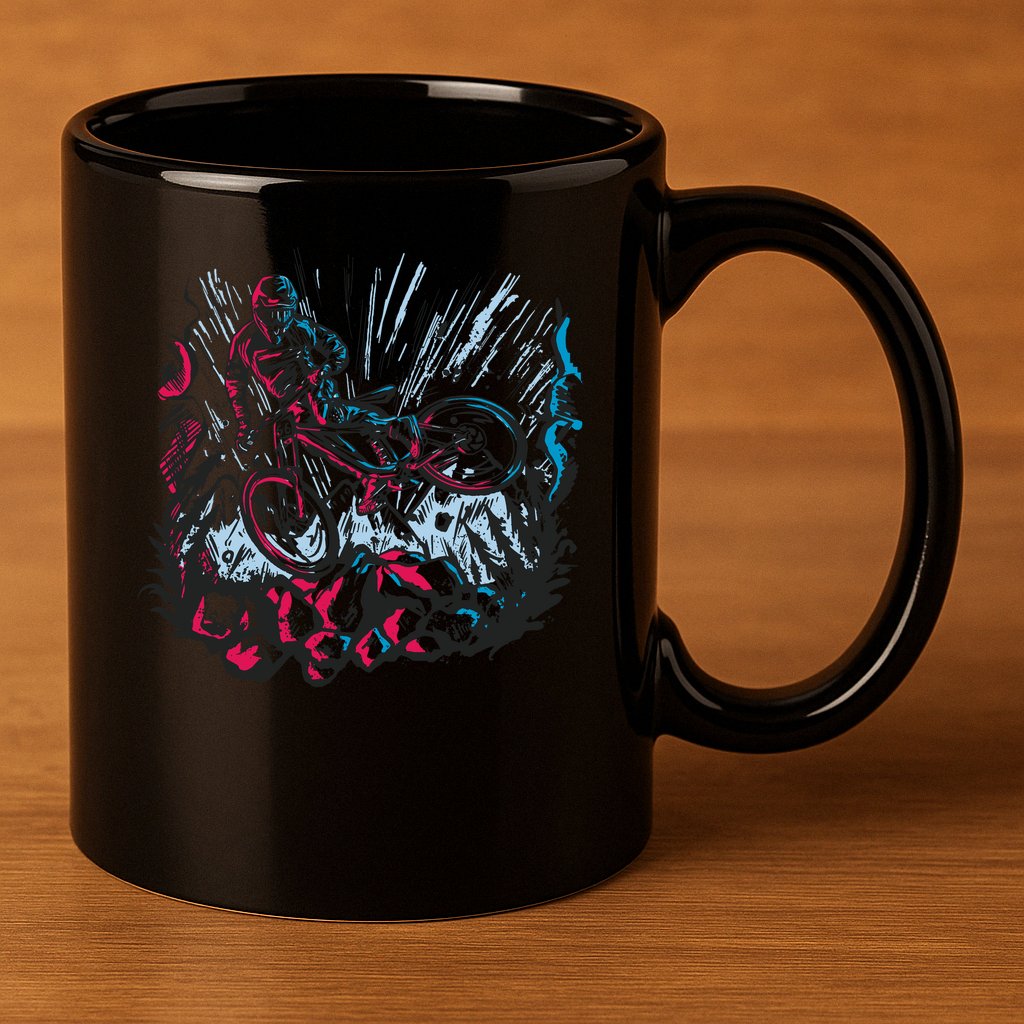 Downhill Biker Stunt 11oz C Handle Ceramic Mug