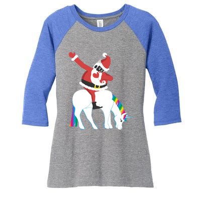 Dabbing Black Santa African American Unicorn Dab Funny Gift Women's Tri-Blend 3/4-Sleeve Raglan Shirt