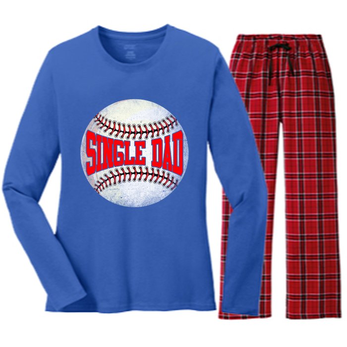 Distressed Baseball Single Dad Funny Fathers Day Gift Women's Long Sleeve Flannel Pajama Set 