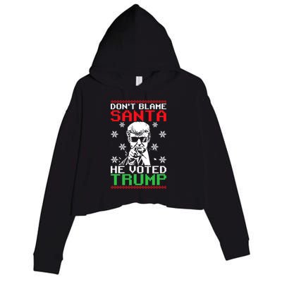 Don't Blame Santa He Voted Trump Ugly Christmas Crop Fleece Hoodie