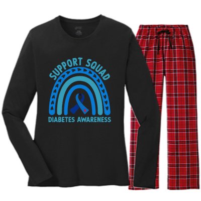 Diabetes Blue Support Squad Diabetes Awareness Women's Long Sleeve Flannel Pajama Set 