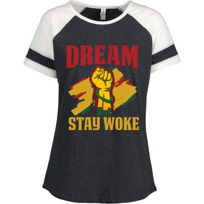 Dream But Stay Woke Black Afrocentric Empowert Funny Gift Enza Ladies Jersey Colorblock Tee