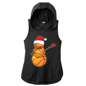 Dabbing Basketball Snow Santa Hat Funny Christmas Sports Gift Ladies PosiCharge Tri-Blend Wicking Draft Hoodie Tank