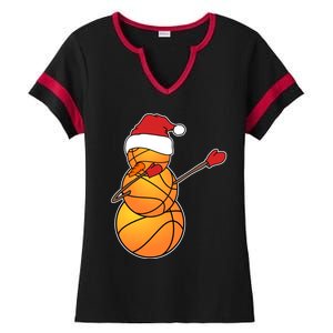 Dabbing Basketball Snow Santa Hat Funny Christmas Sports Gift Ladies Halftime Notch Neck Tee