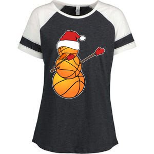 Dabbing Basketball Snow Santa Hat Funny Christmas Sports Gift Enza Ladies Jersey Colorblock Tee