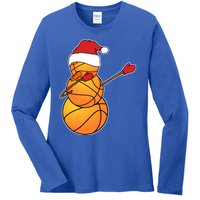 Dabbing Basketball Snow Santa Hat Funny Christmas Sports Gift Ladies Long Sleeve Shirt